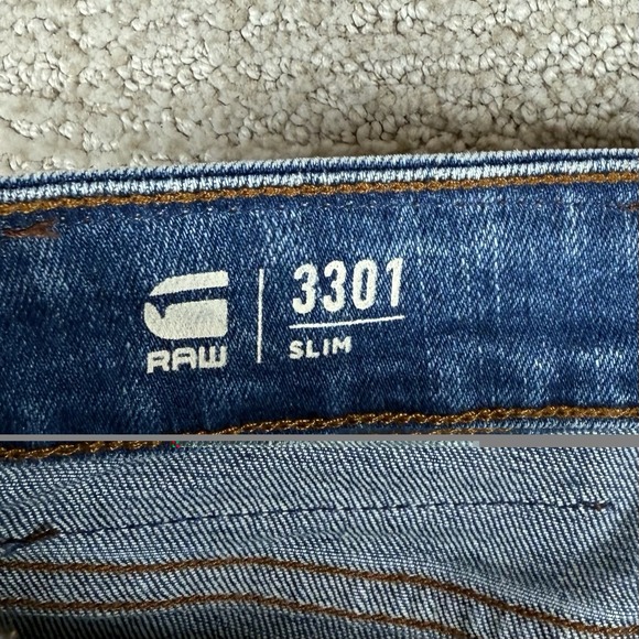 NWT G Star Raw Men's 40x34 3301 Slim Fit Button Fly Stretch Denim Blue Jeans - Picture 7 of 12